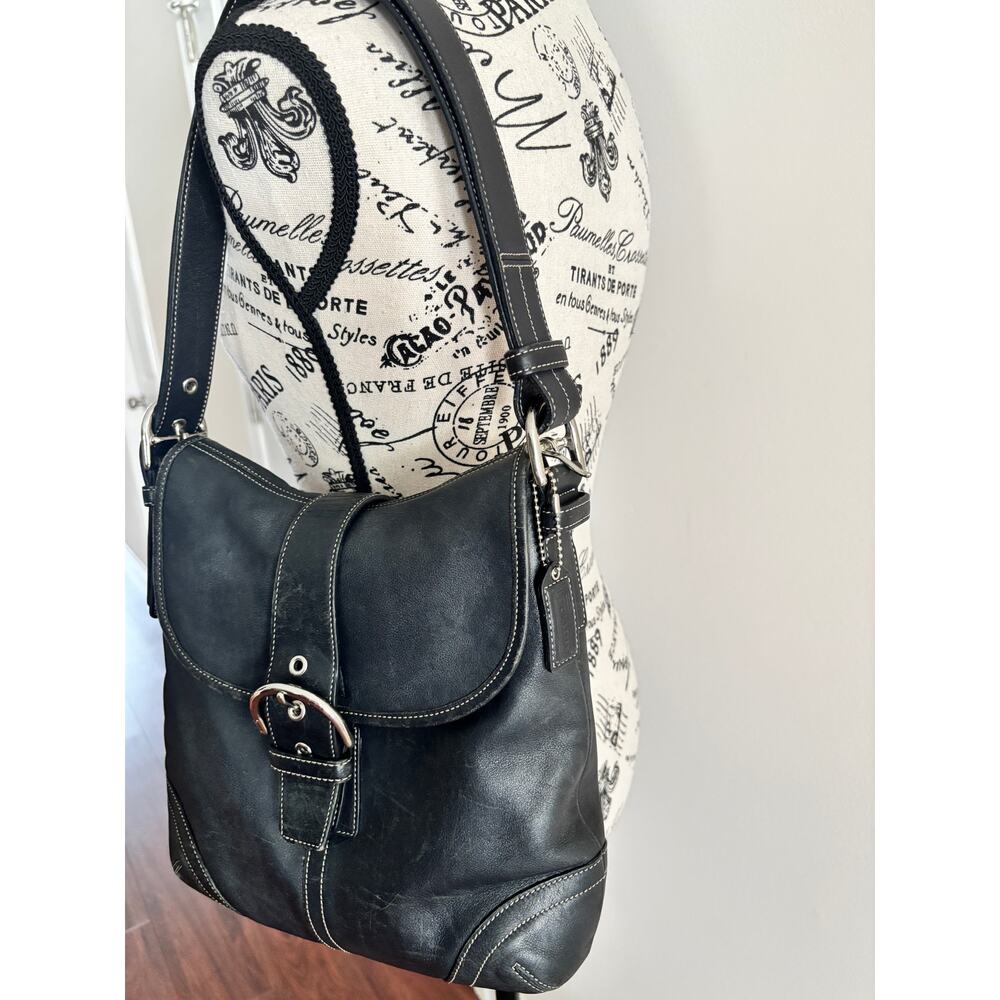 Vintage Coach Front Flap Soho Crossbody Black Leather Convertible Shoulder Hobo - Picture 7 of 11
